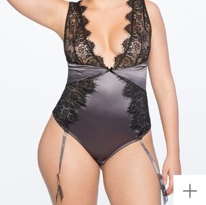 Eyelash Lace Plunge Neckline Bodysuit